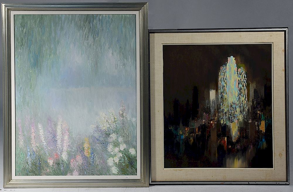 Appraisal: Two Modernist oil on canvas Two Modernist oil on canvas