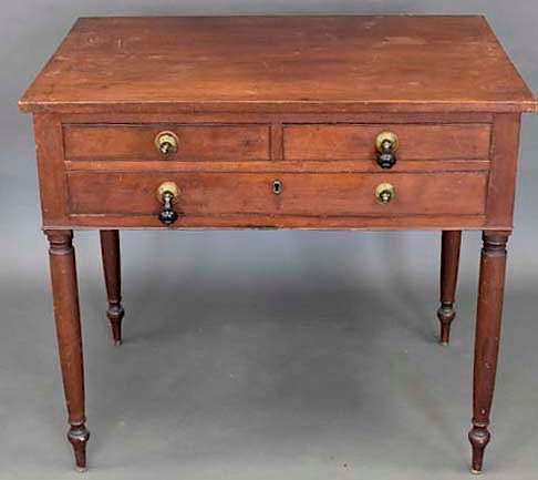 Appraisal: Early Walnut Three-Drawer Sheraton Desk Early Walnut Three-Drawer Sheraton Desk