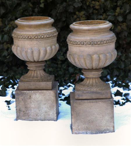 Appraisal: A pair of th century fireclay Garnkirk urns of gourd