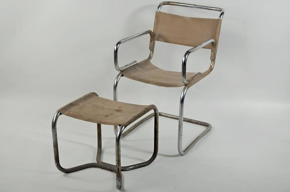 Appraisal: Marcel Breuer Armchair Ottoman Marcel Breuer Hungary - tubular steel