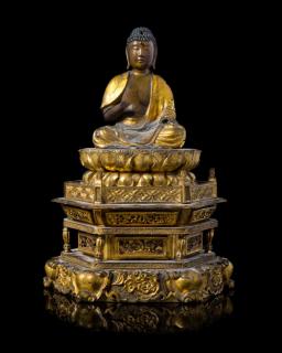 Appraisal: A Gilt Wood Figure of Buddha depicted seated on a