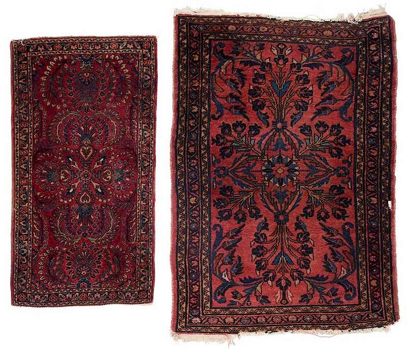 Appraisal: Two Sarouk Rugs Persian mid th century leafy field with