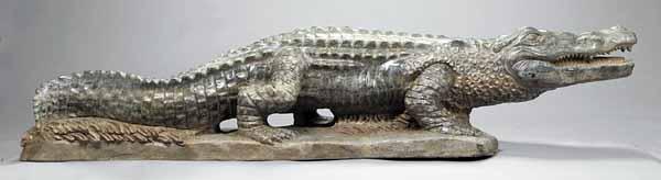 Appraisal: A Large Green and Black Mottled Marble Alligator realistically modeled