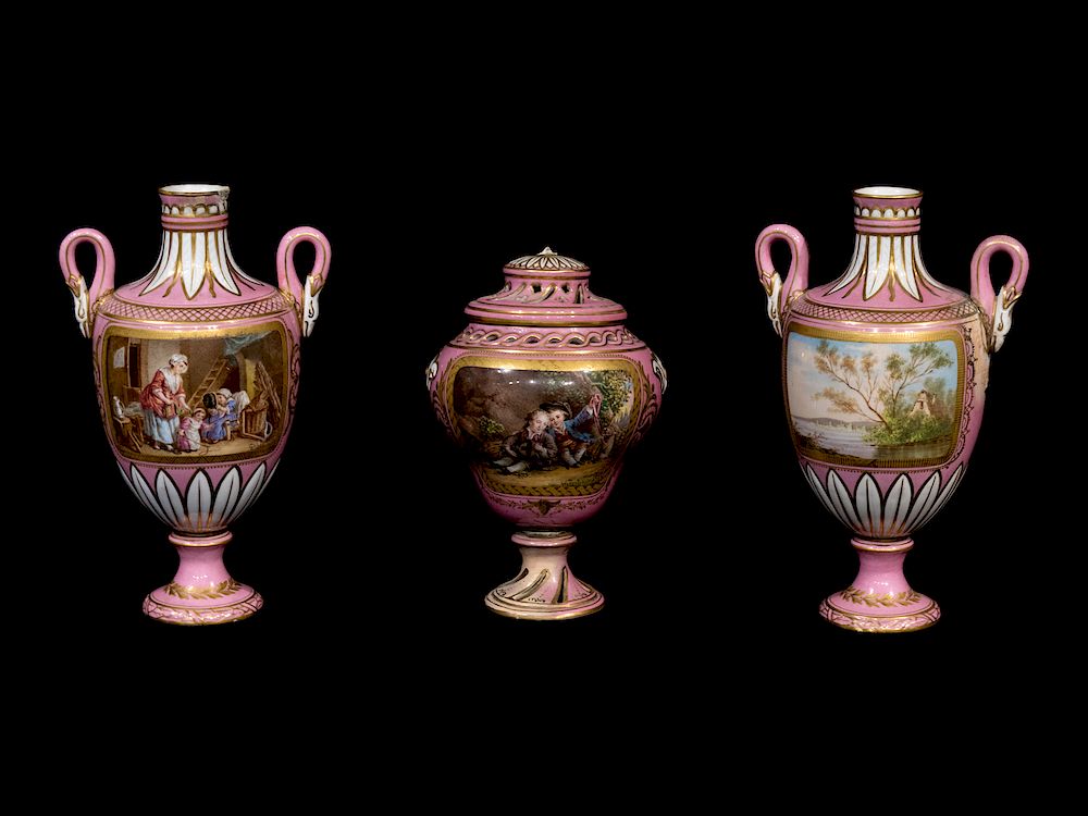 Appraisal: A Sevres Style Porcelain Three-Piece Garniture A Sevres Style Porcelain