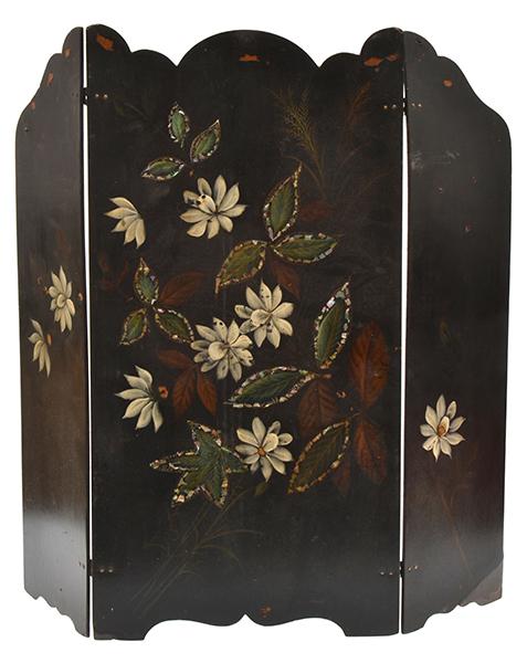 Appraisal: VICTORIAN HAND PAINTED AND MOTHER OF PEARL INLAID FIRE SCREEN