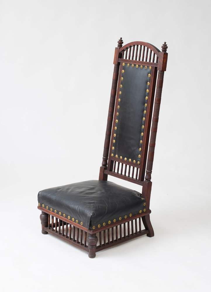 Appraisal: AESTHETIC MOVEMENT OAK TALL-BACK CHAIR Leather x x in Estimate