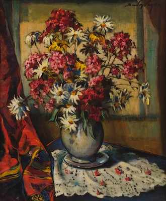 Appraisal: Sandor Vago Hungarian American - Floral still life Oil on