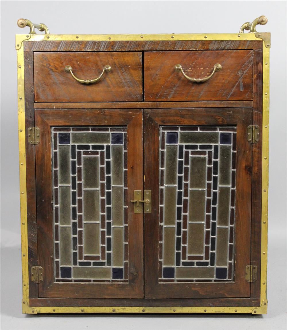 Appraisal: VINTAGE ECLECTIC COCKTAIL CABINET WITH STAINED GLASS DOORS black top