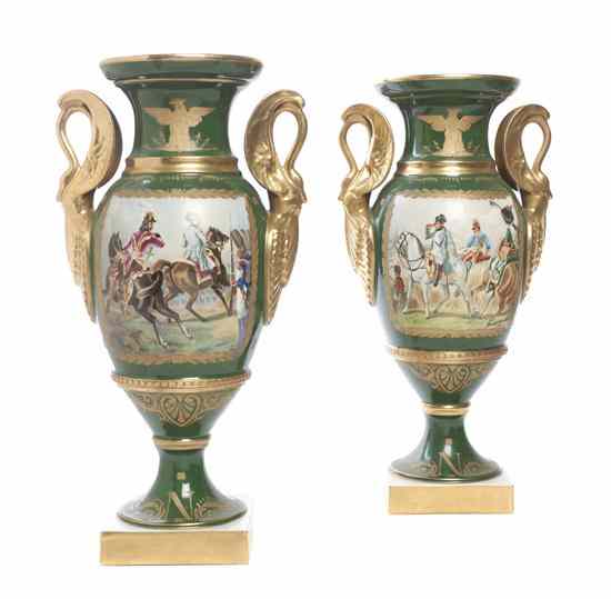 Appraisal: A Pair of Paris Porcelain Urns each of baluster form