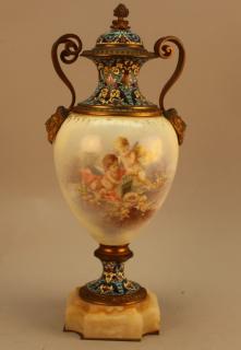 Appraisal: th C French Champleve Covered Urn th Century French Champleve