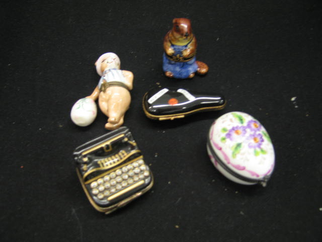 Appraisal: Limoges Porcelain Figural Dresser Boxes rabbit beaver typewriter egg violin