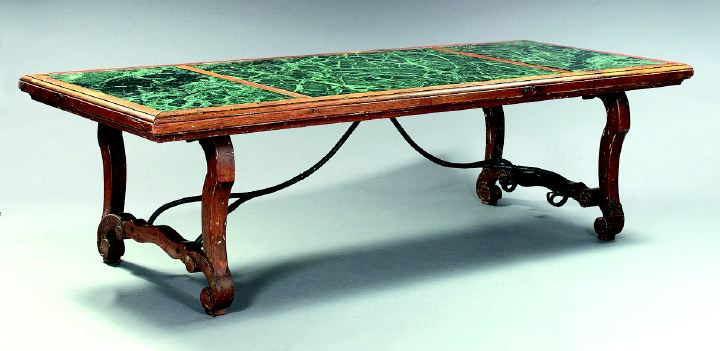 Appraisal: Spanish-Style Oak and Marble-Top Guard Room Table late th century