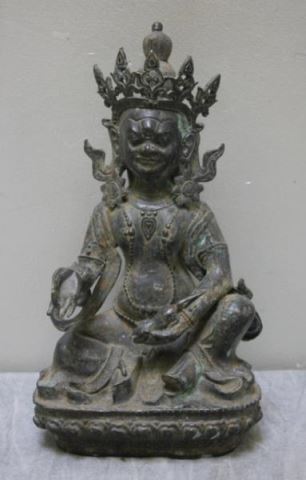 Appraisal: Antique Asian Bronze Deity Holding a Rat Back from a