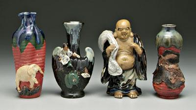 Appraisal: Four pieces Japanese sumida gawa three by Ishiguro Koko Hotei