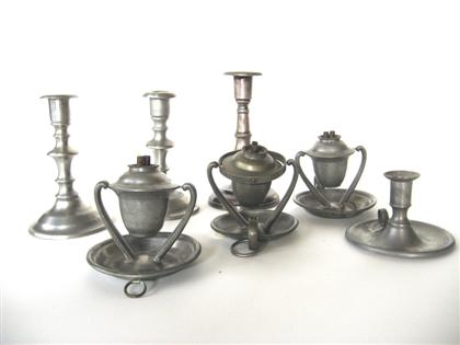 Appraisal: Group of pewter candlesticks and swivel lamps th and th