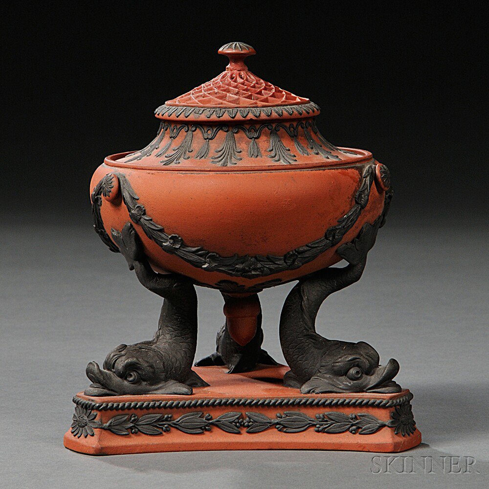 Appraisal: Wedgwood Rosso Antico Dolphin Incense Burner England early th century