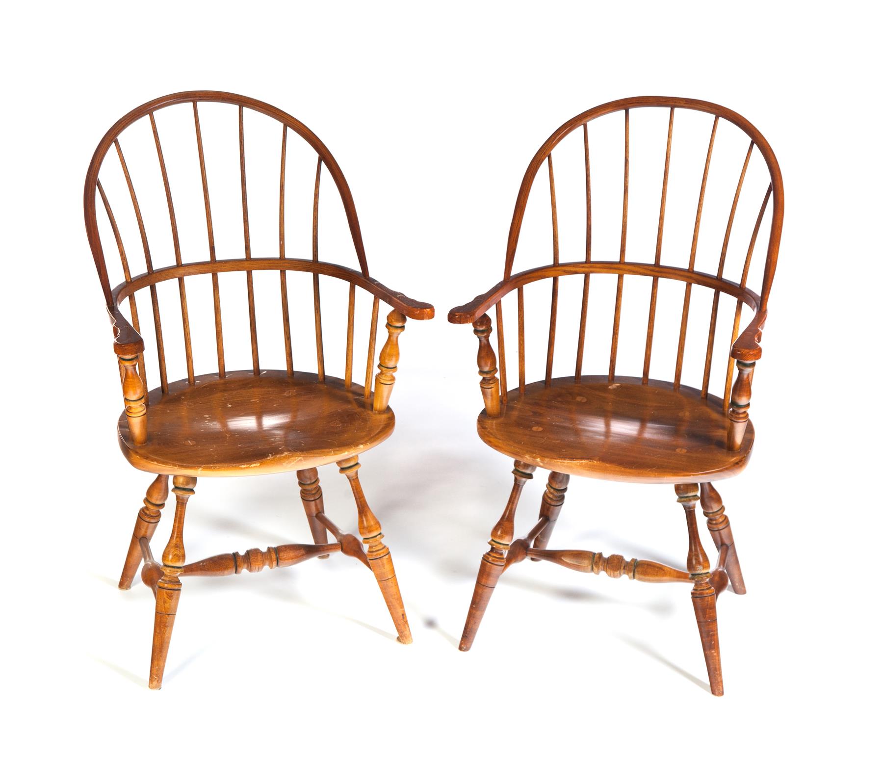 Appraisal: PAIR OF FREDERICK DUCKLOE AND BROS SACK BACK WINDSOR-STYLE ARMCHAIRS