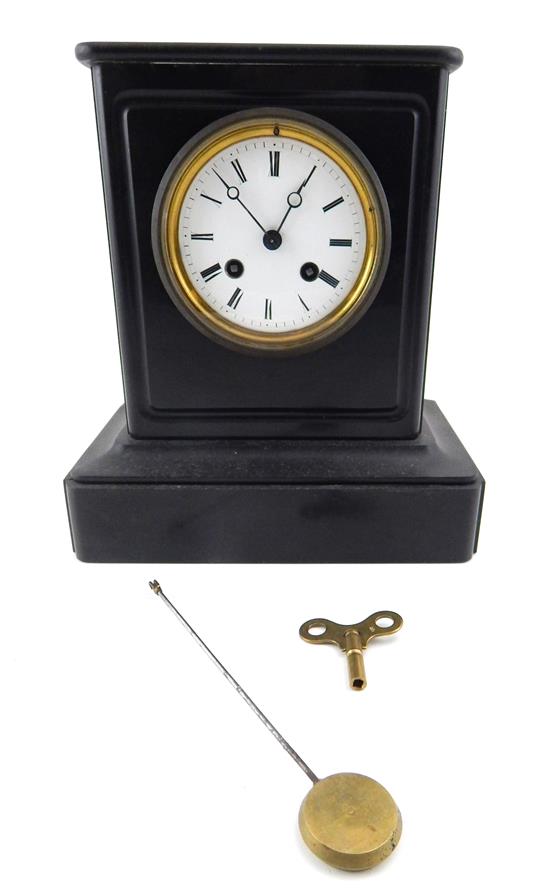 Appraisal: CLOCK Late th C French mantle clock black slate flat-top