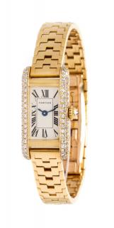 Appraisal: An Karat Yellow Gold and Diamond Ref Tank Allongee Wristwatch