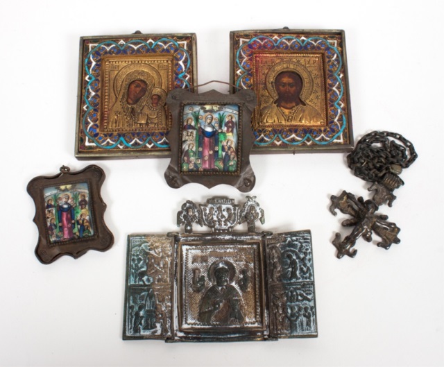 Appraisal: Six Russian Orthodox religious objects comprising a pair of miniature