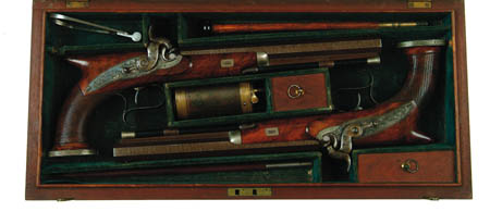 Appraisal: WONDERFUL PAIR OF CASED PERCUSSION CONSTABLE DUELING PISTOLS Cal About