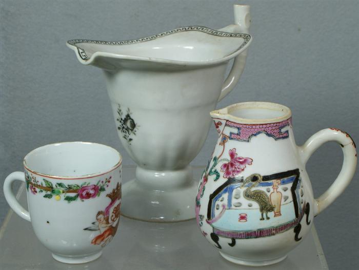 Appraisal: Three assorted pieces of Chinese export porcelain a helmet creamer