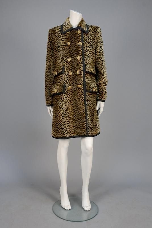 Appraisal: YVES SAINT LAURENT LEOPARD PRINT COAT s Double breasted cotton-acrylic