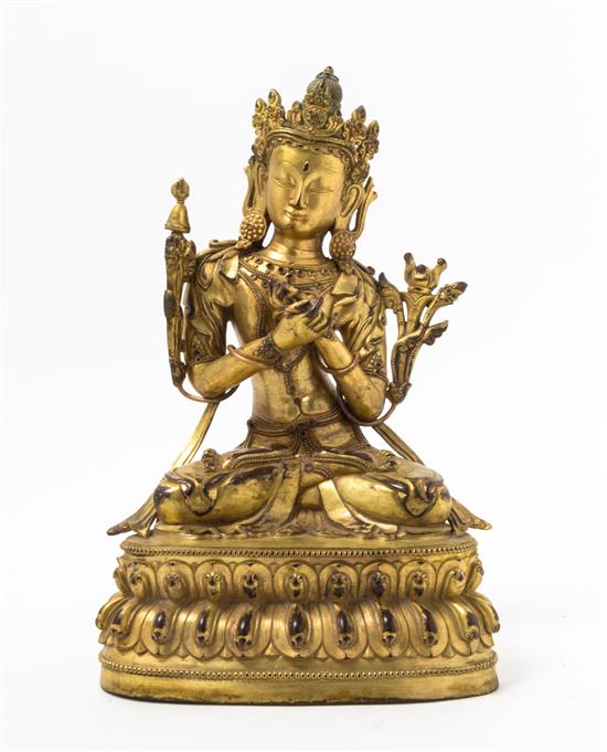 Appraisal: Sale Lot A Gilt Bronze Figure of a Bodhisattva the