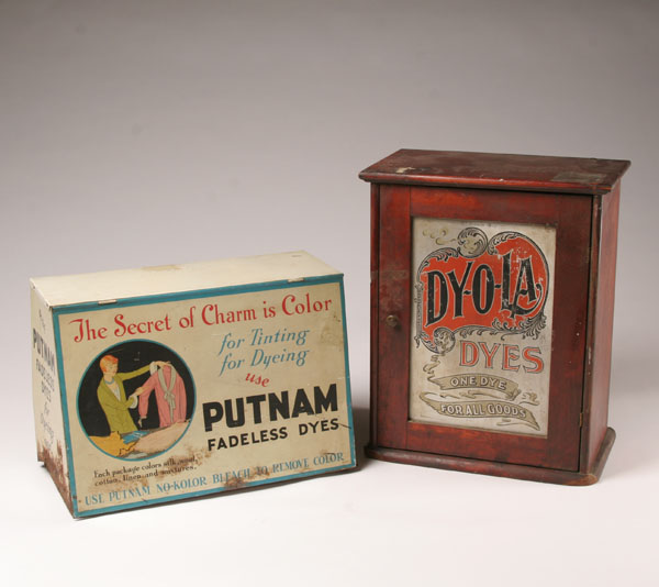 Appraisal: Two vintage dye cabinets tin Putnam dye cabinet with Deco