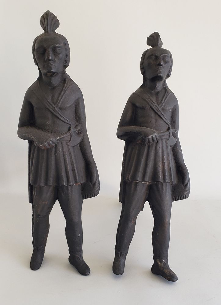 Appraisal: Pair of Vintage Cast Iron Figural Native American Andirons Pair