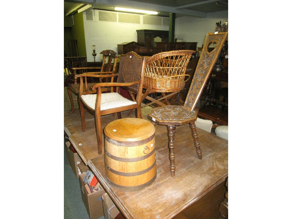 Appraisal: Lot comprising carved spinning chair oak tub and two Bergere