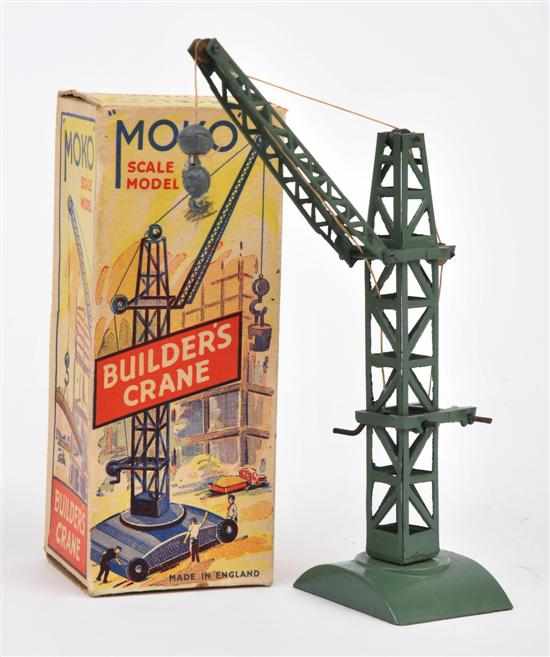 Appraisal: Moko Builder's Crane green painted with weighted hook and string