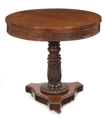 Appraisal: A mahogany drum table the circular top fitted with two