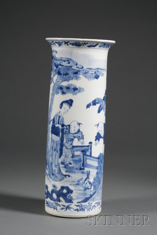 Appraisal: Porcelain Beaker Vase China th century underglaze blue decoration of