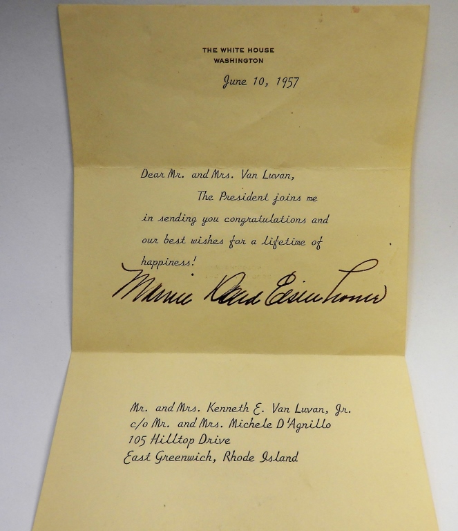 Appraisal: MAMIE EISENHOWER FIRST LADY PRESIDENTIAL LETTER United States On White