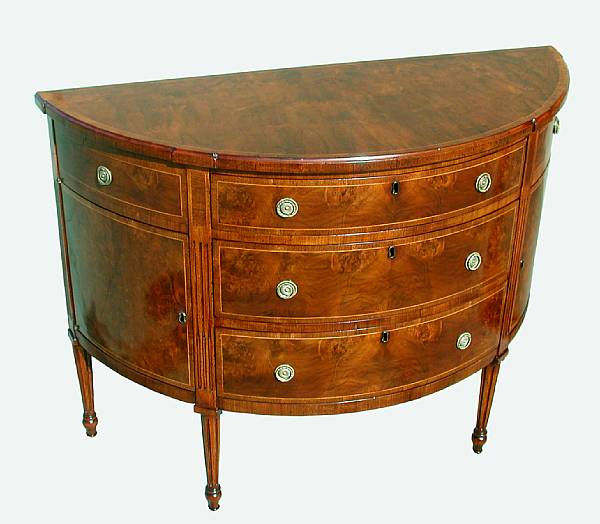 Appraisal: A George III style burl walnut inlaid commode height in