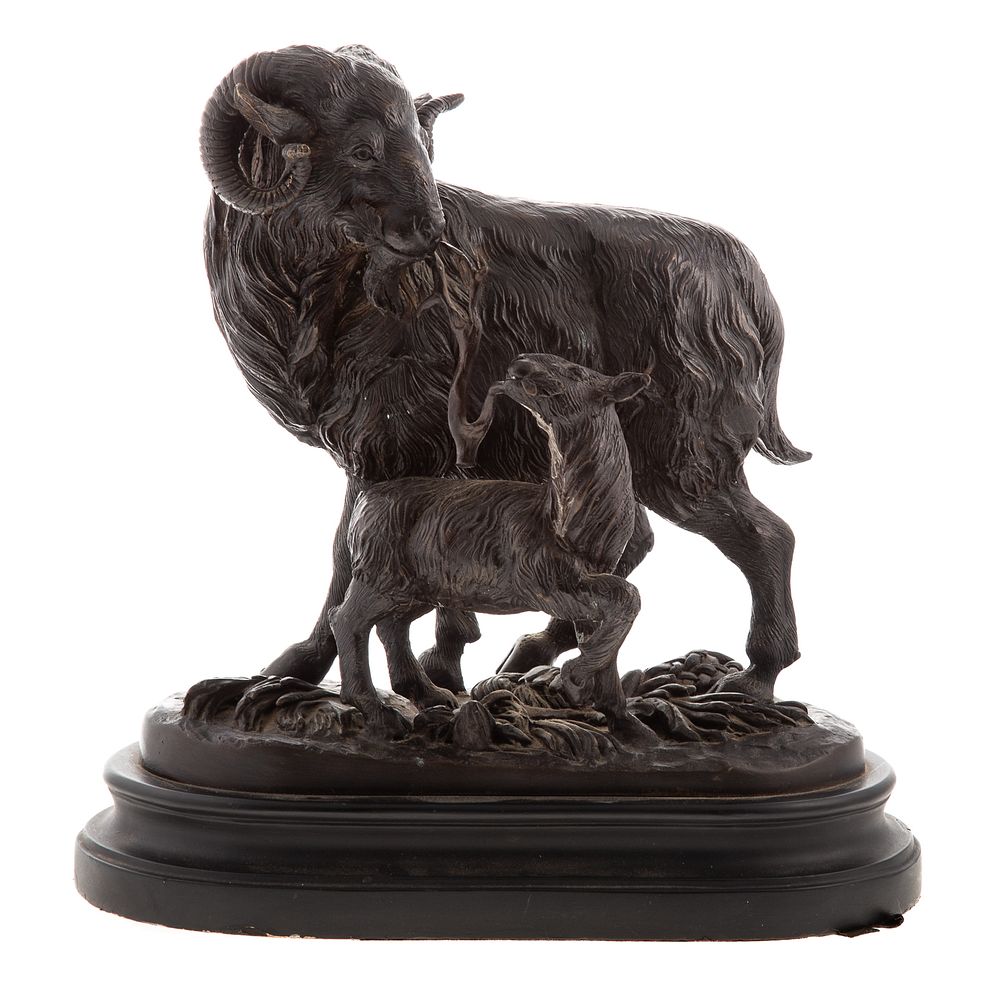 Appraisal: Continental Ram Goat Bronze Unsigned in H mounted on plaster