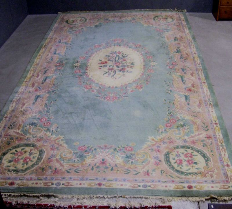 Appraisal: French Style Rug Large pastel wool rug in mint green