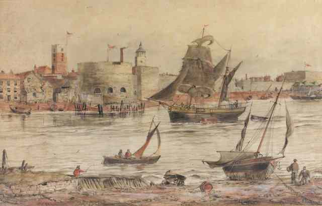 Appraisal: TH CENTURY ENGLISH SCHOOLShipping scene Portsmouth Harbour signed 'W E