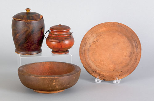 Appraisal: Four pieces of woodenware th c to include a peaseware