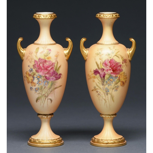 Appraisal: A pair of Royal Worcester vases printed and painted probably