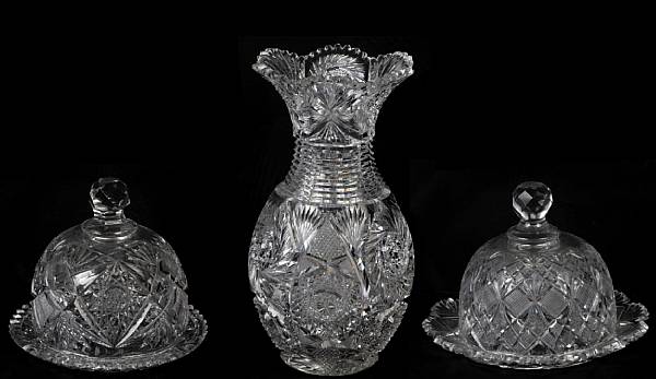 Appraisal: A group of three cut glass articles comprising two covered