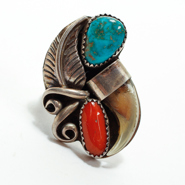 Appraisal: Vintage Native American Indian sterling silver ring with coral turquoise