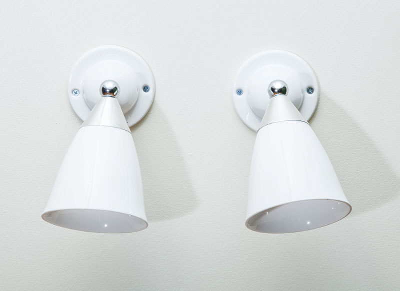 Appraisal: TWO PORCELAIN AND CHROME WALL LIGHTS x x in The