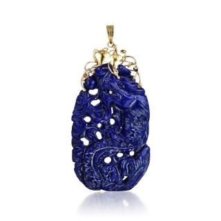 Appraisal: A Carved Lapis Pendant Depicting a dragon on one side