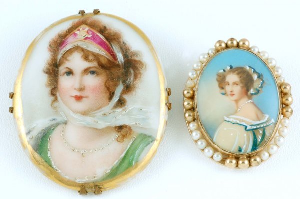 Appraisal: Two portrait brooches One mm x mm oval Victorian portrait