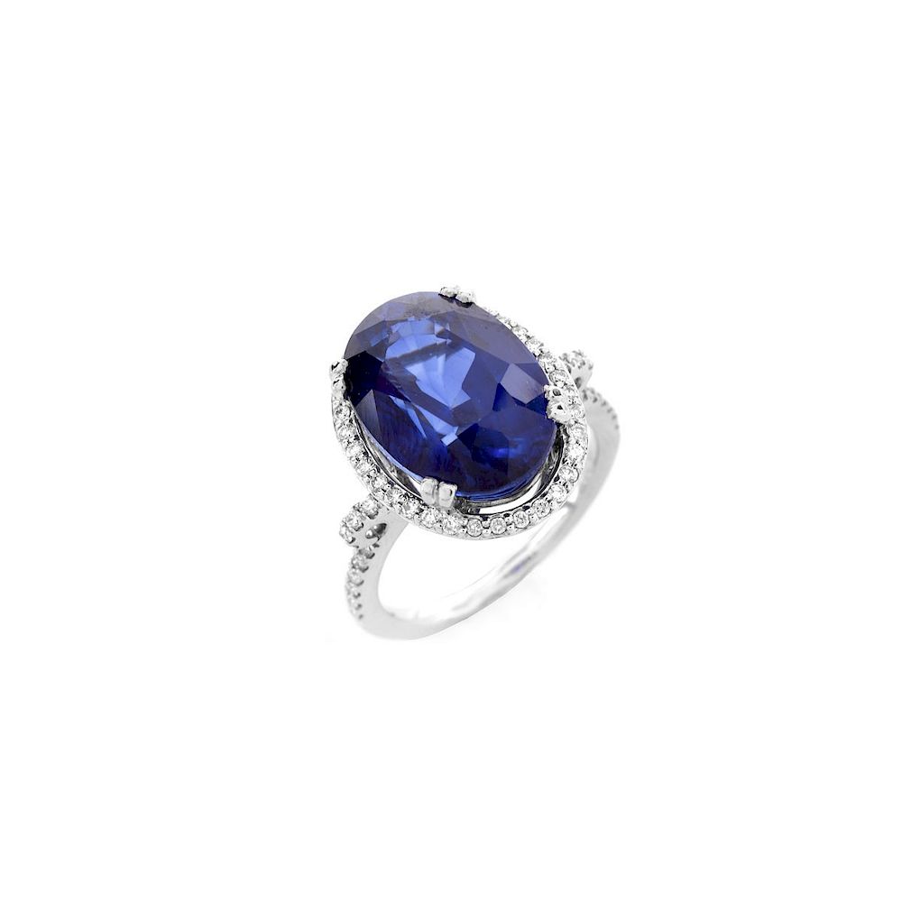 Appraisal: Sapphire Diamond K Ring Oval Cut Sapphire Diamond and Karat