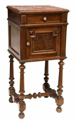 Appraisal: French Henri II style marble-top walnut nightstand late th c