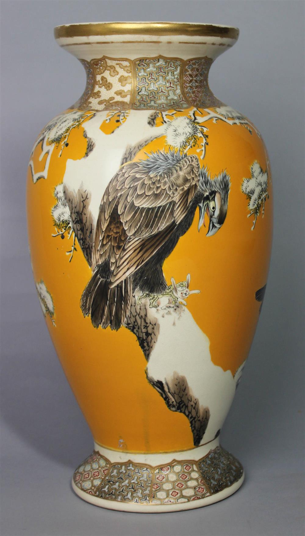 Appraisal: JAPANESE EARTHENWARE VASE the baluster vase enameled with a hawk