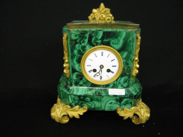 Appraisal: French Bronze Malachite Clock ormoulu fruit at top signed L